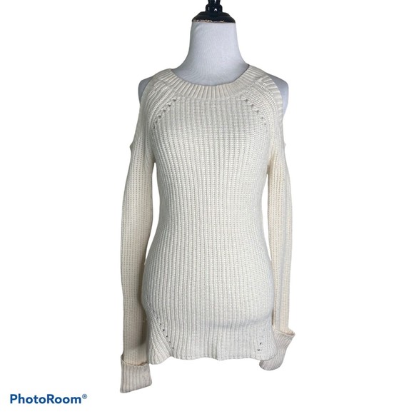 OLIVIA PALERMO CHELSEA28 Ribbed Cold Shoulder Pullover Sweater Ivory XXS XxSmall - Picture 3 of 7